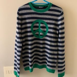 Quotation 100% Cashmere striped peace sign crew neck sweater with green details